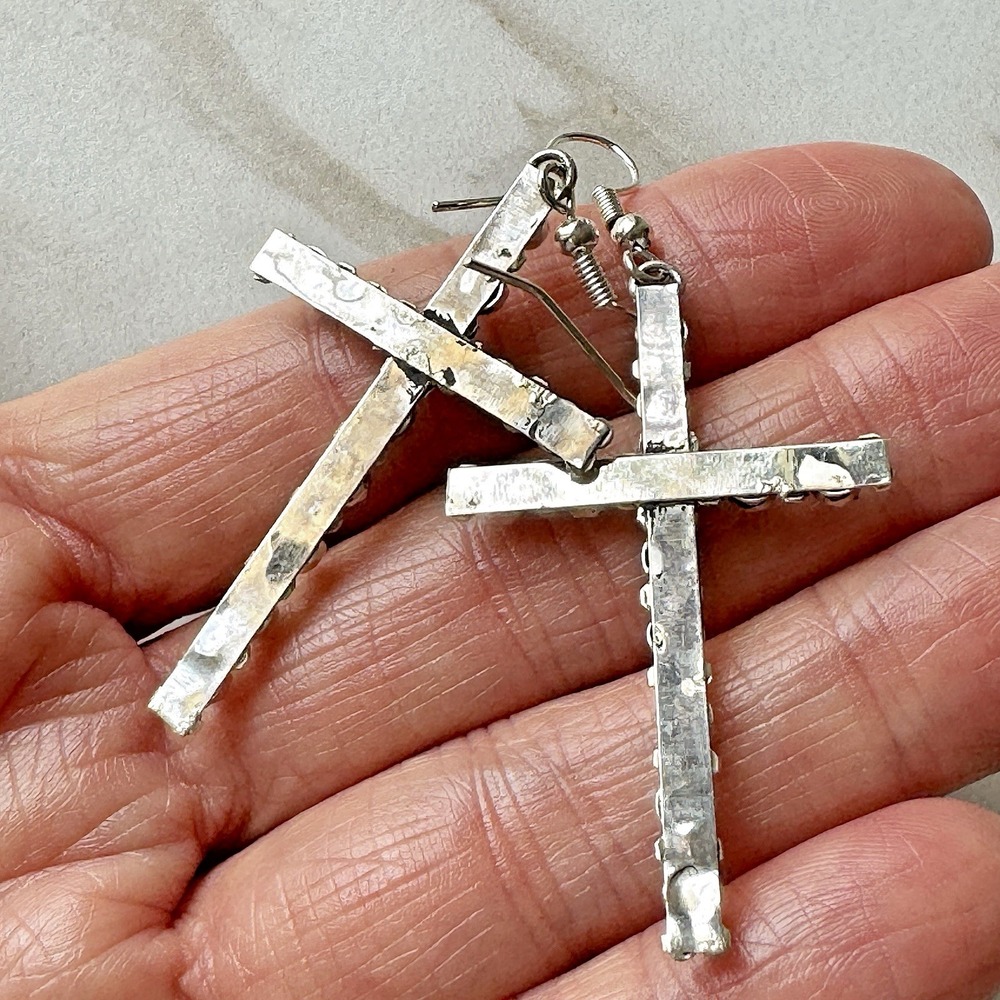 Native American Cross Earrings Zuni Sleeping Beauty Turquoise Sterling Silver - Picture 5 of 8